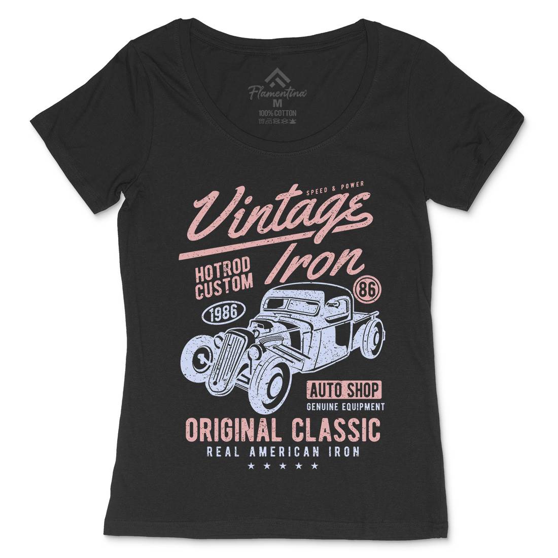 Vintage Iron Womens Scoop Neck T-Shirt Cars A192
