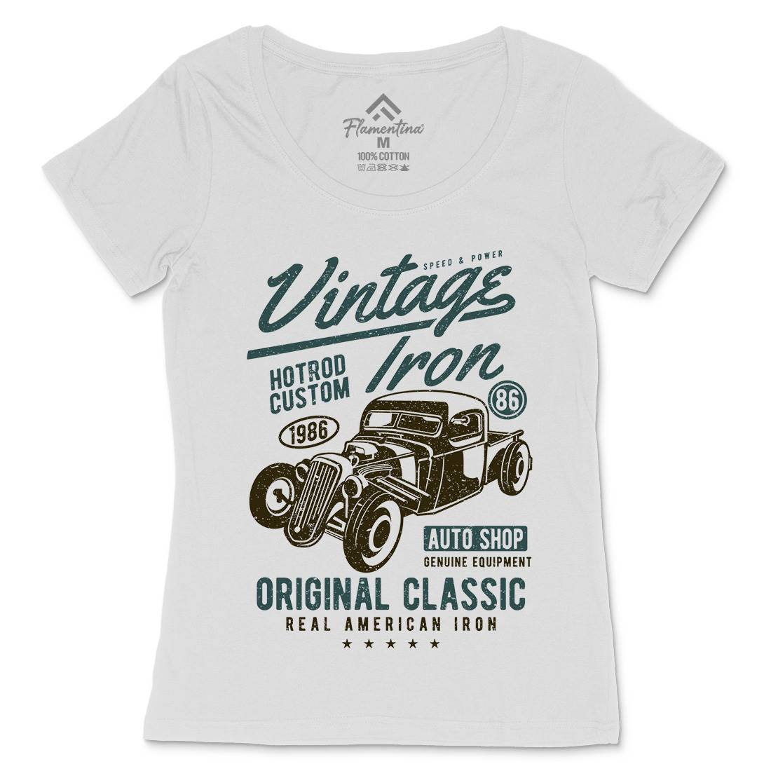 Vintage Iron Womens Scoop Neck T-Shirt Cars A192