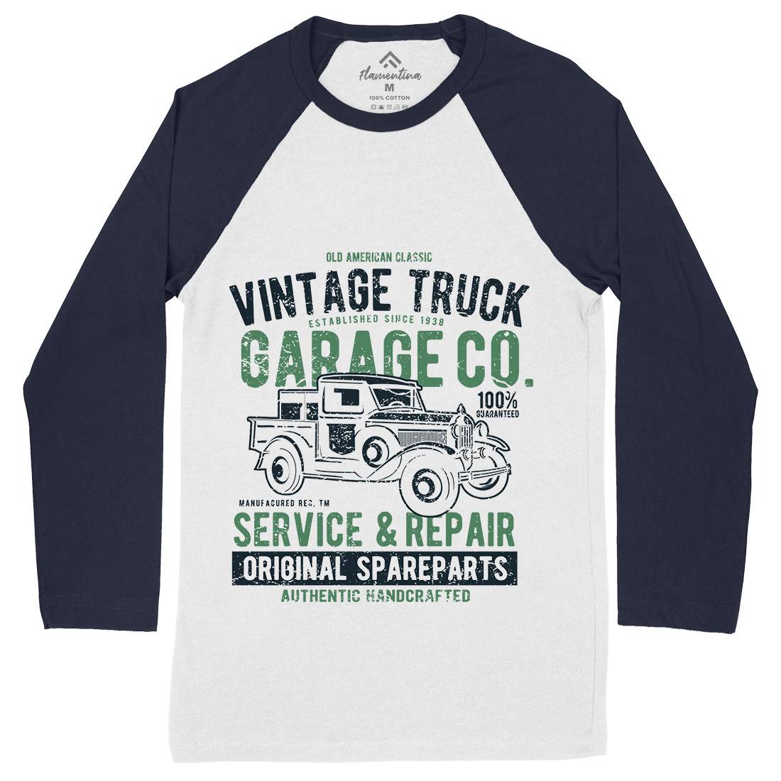 Vintage Truck Mens Long Sleeve Baseball T-Shirt Vehicles A193