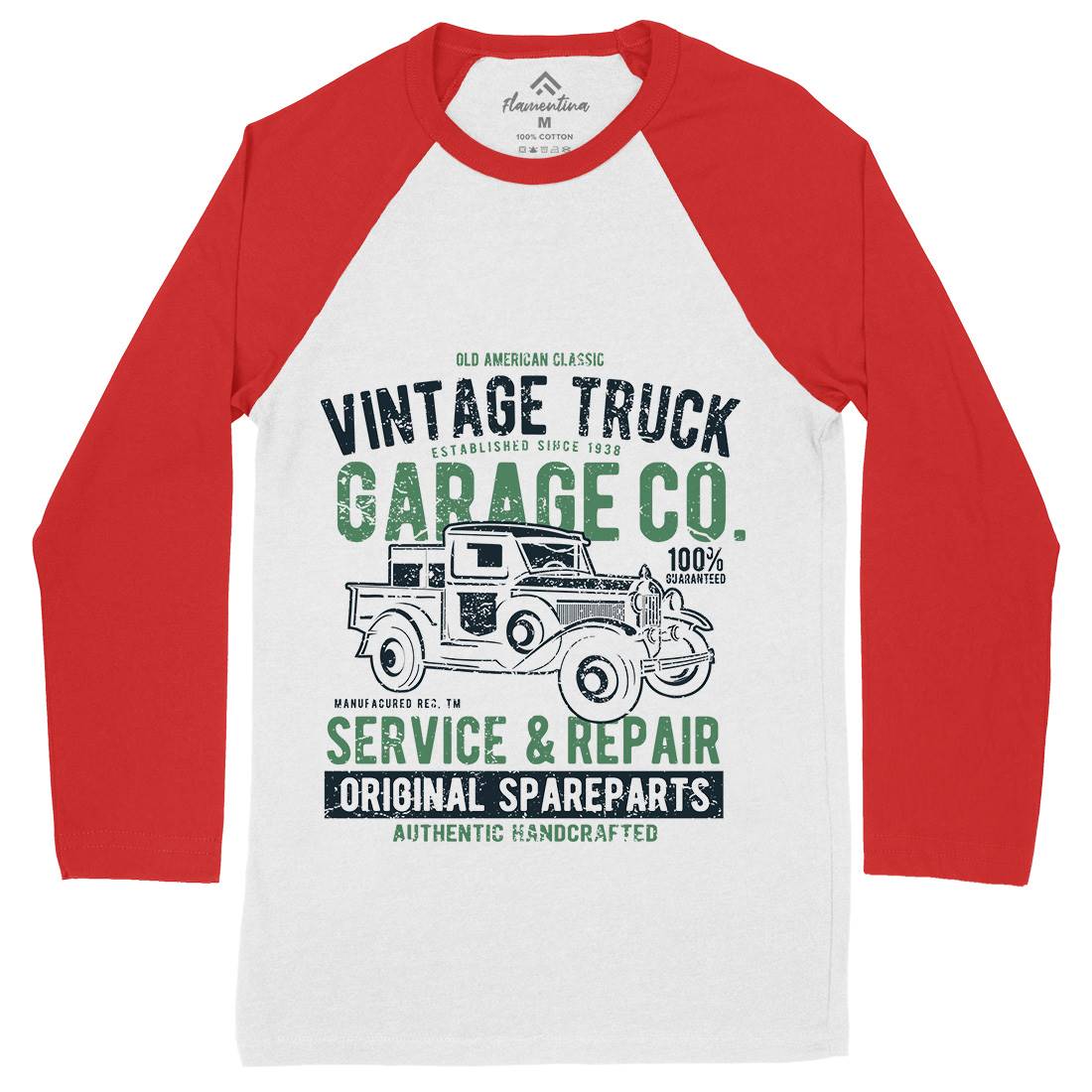 Vintage Truck Mens Long Sleeve Baseball T-Shirt Vehicles A193