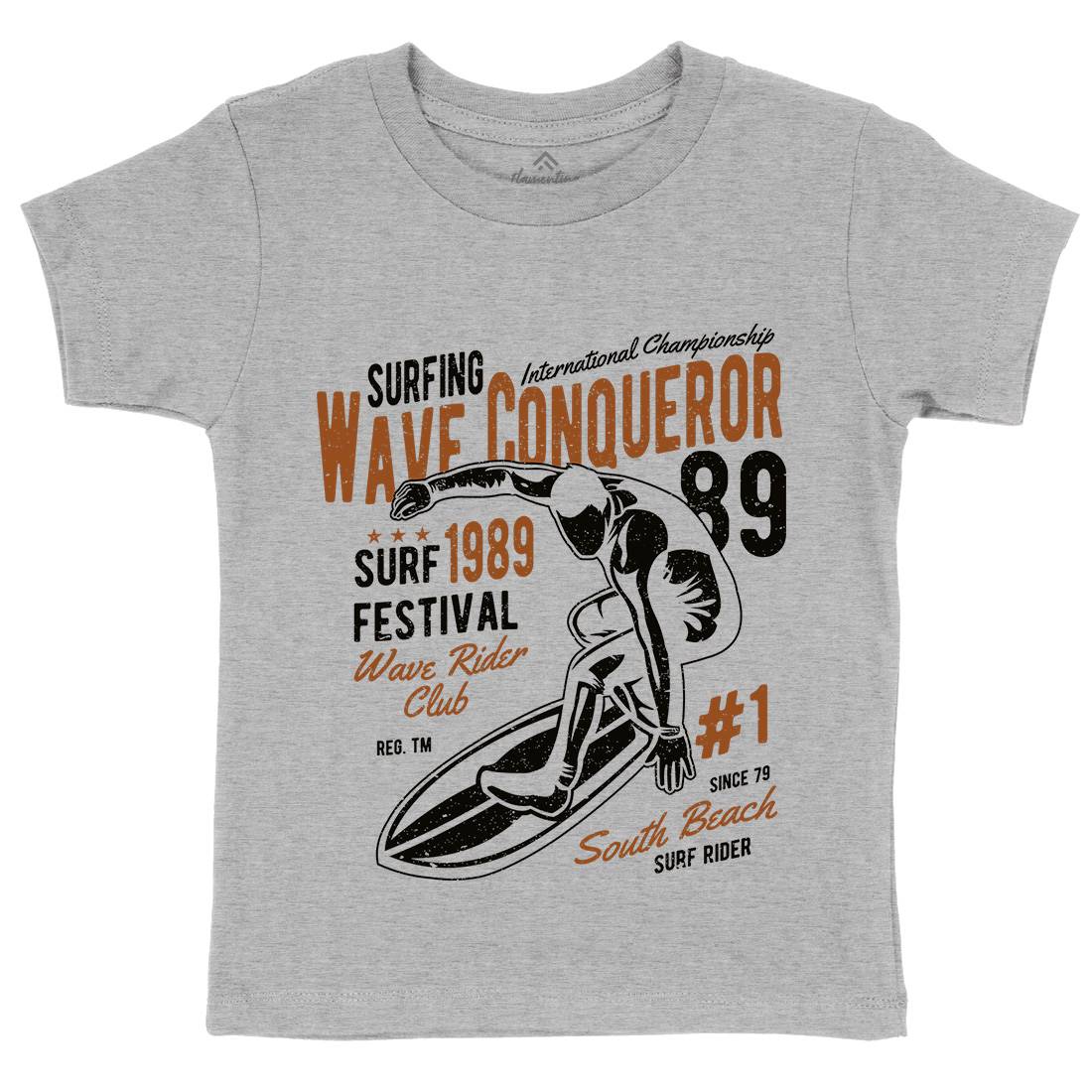 Wave Conqueror Kids Crew Neck T-Shirt Surf A195