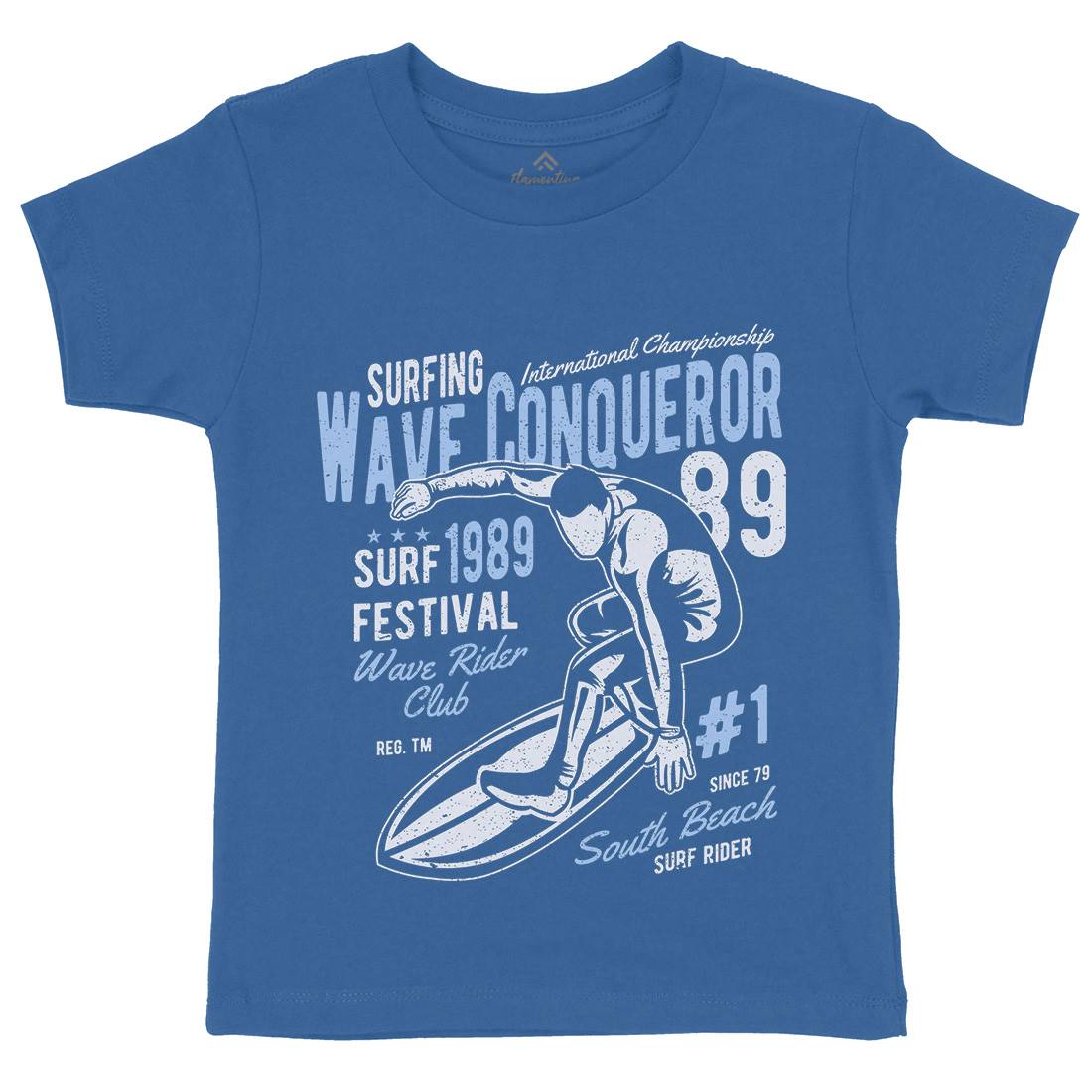 Wave Conqueror Kids Organic Crew Neck T-Shirt Surf A195