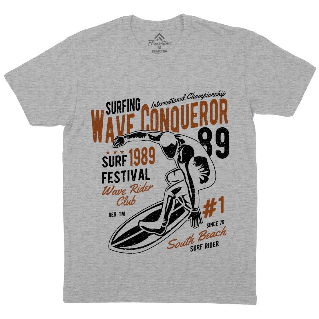 Wave Conqueror Mens Organic Crew Neck T-Shirt Surf A195