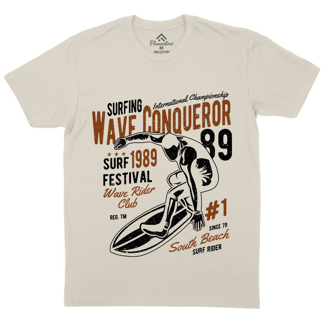 Wave Conqueror Mens Organic Crew Neck T-Shirt Surf A195