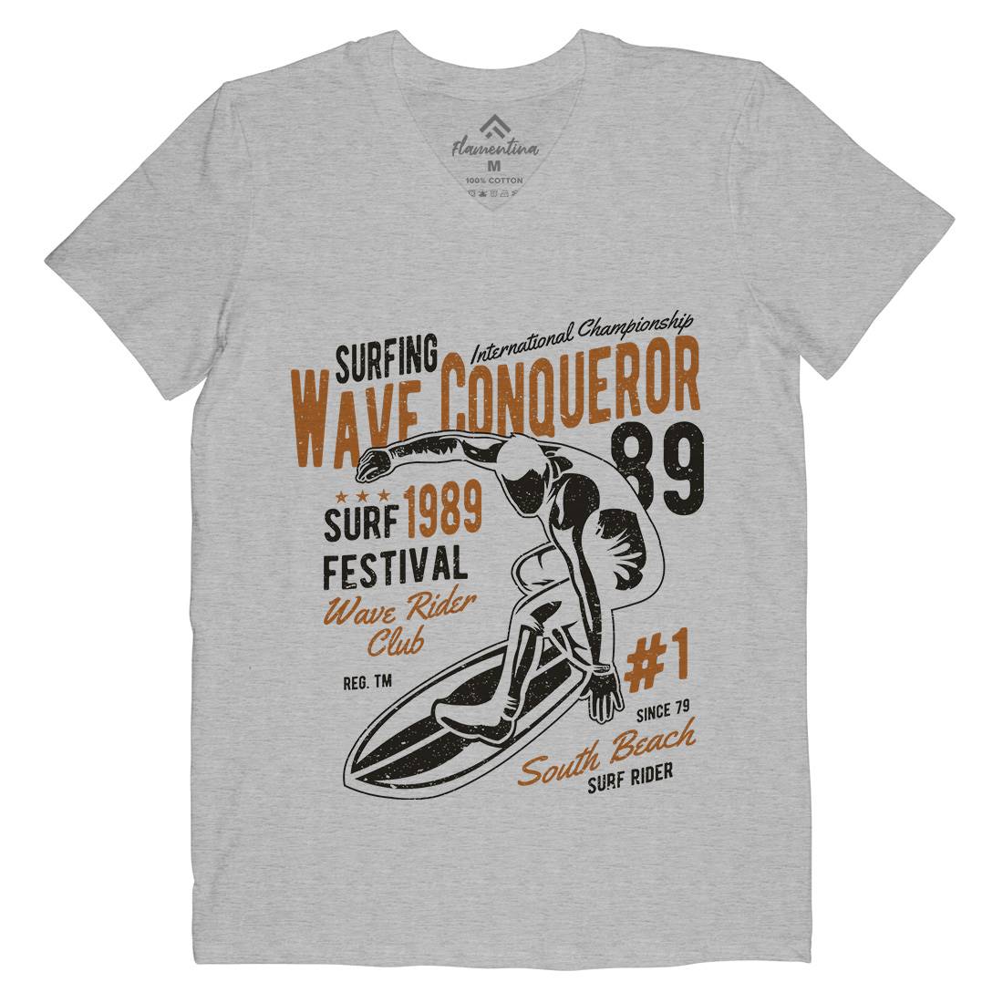 Wave Conqueror Mens V-Neck T-Shirt Surf A195