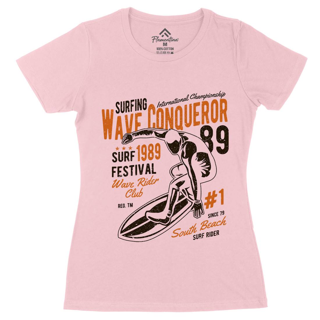 Wave Conqueror Womens Organic Crew Neck T-Shirt Surf A195