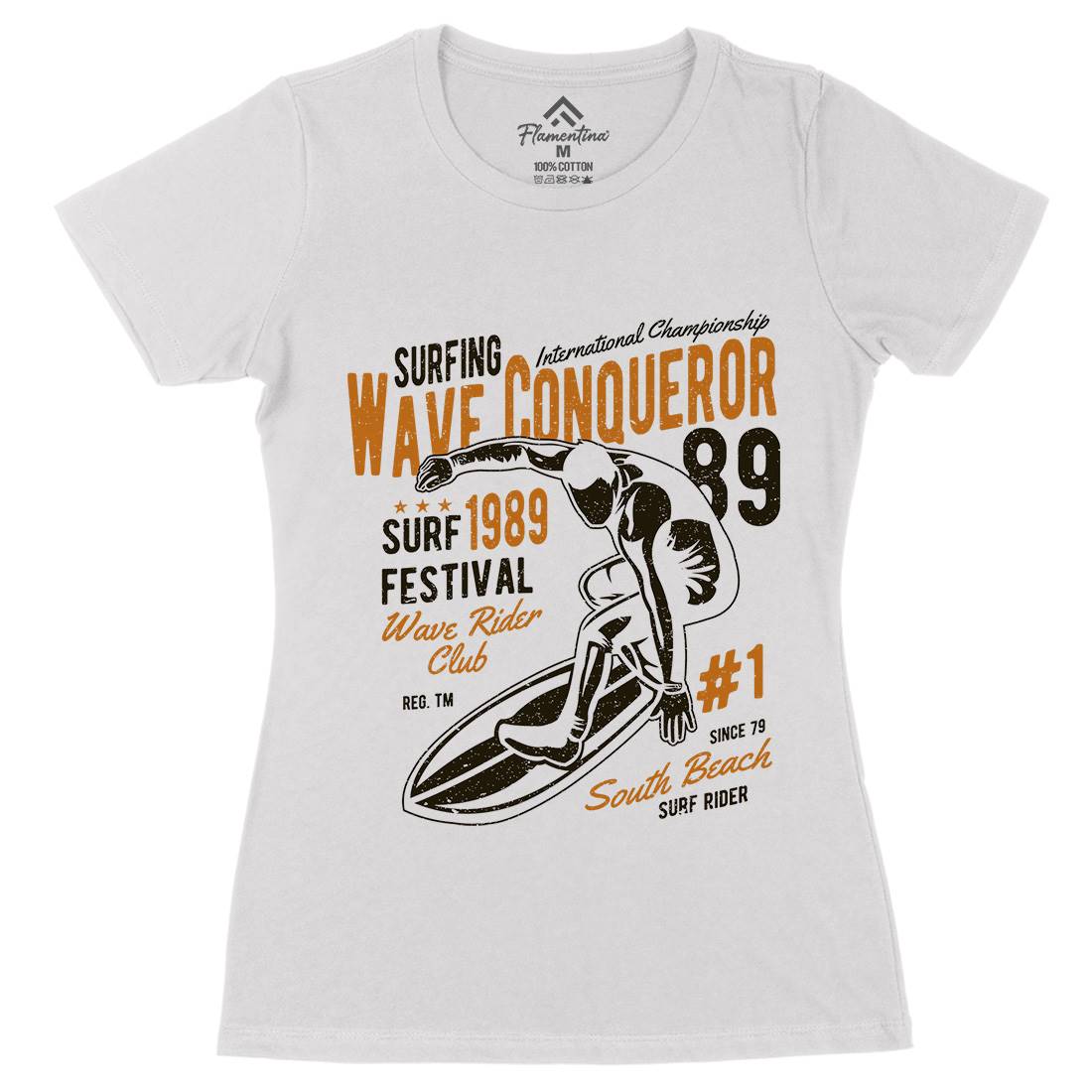 Wave Conqueror Womens Organic Crew Neck T-Shirt Surf A195