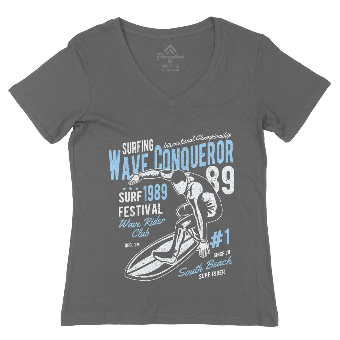 Wave Conqueror Womens Organic V-Neck T-Shirt Surf A195
