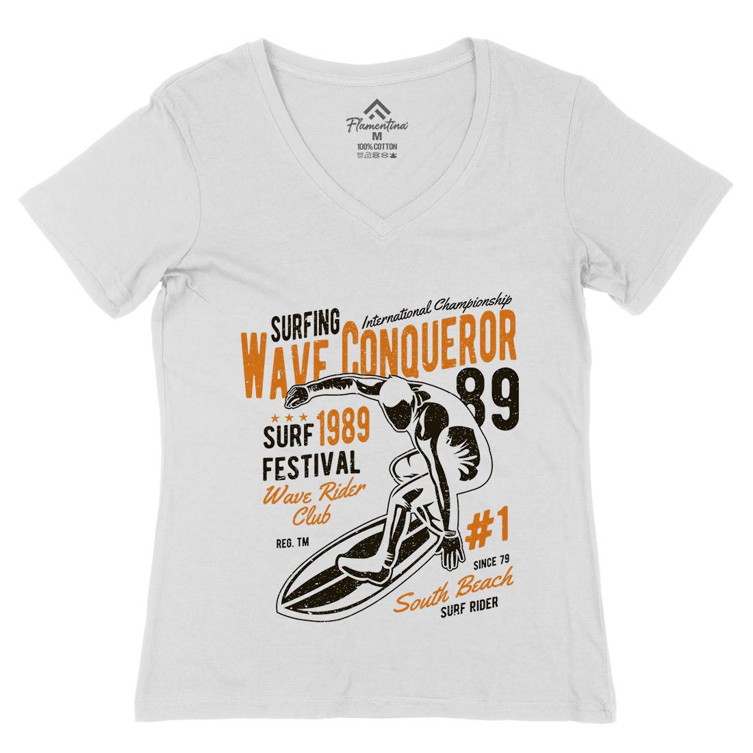 Wave Conqueror Womens Organic V-Neck T-Shirt Surf A195
