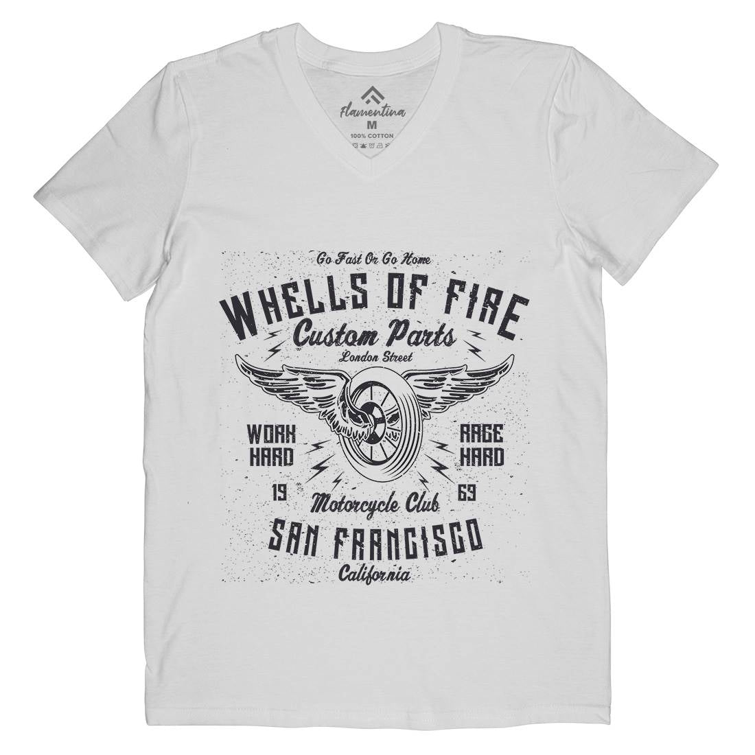 Wheels Of Fire Mens Organic V-Neck T-Shirt Motorcycles A196