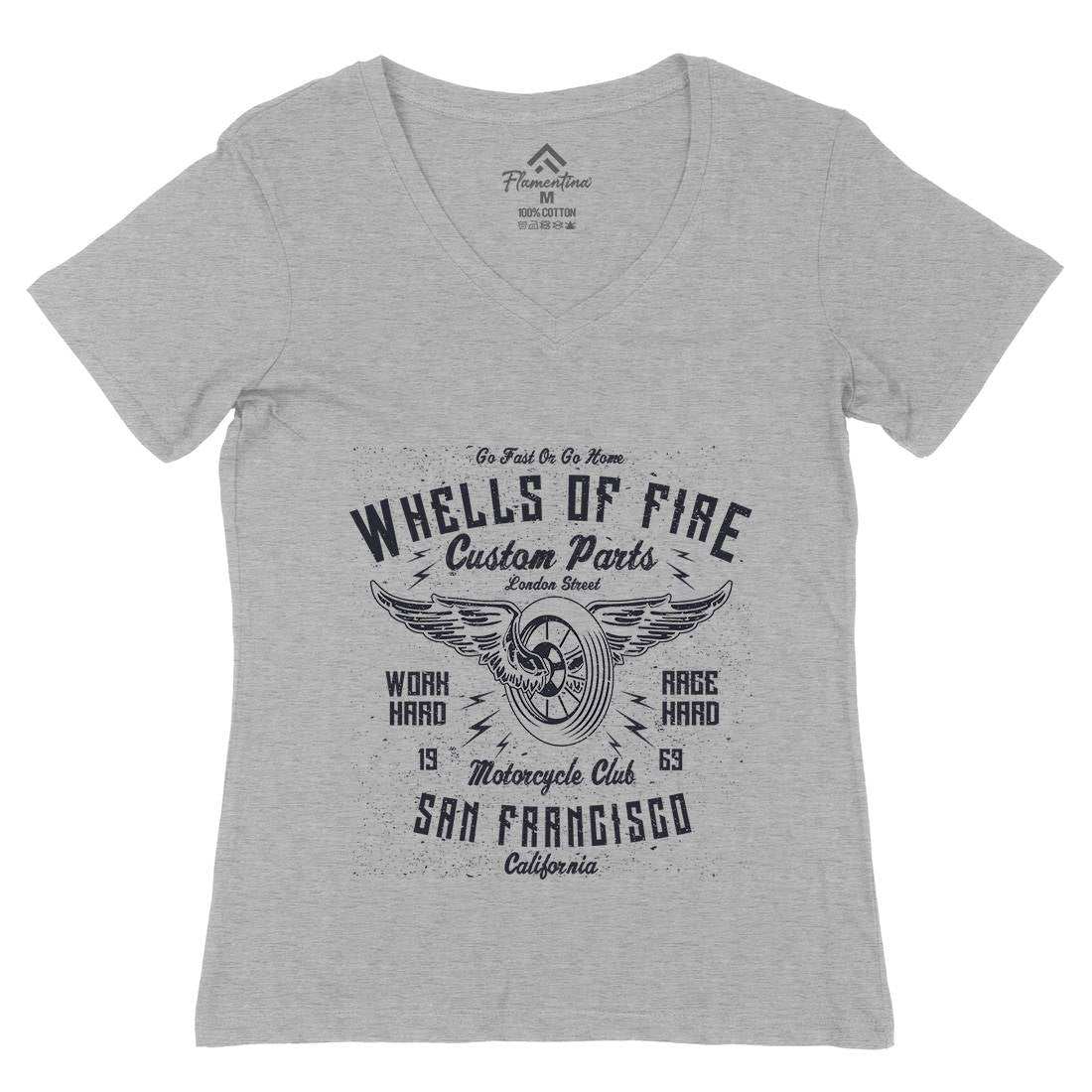Wheels Of Fire Womens Organic V-Neck T-Shirt Motorcycles A196