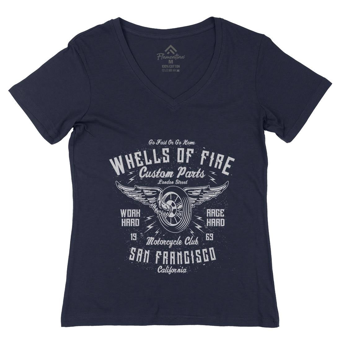 Wheels Of Fire Womens Organic V-Neck T-Shirt Motorcycles A196