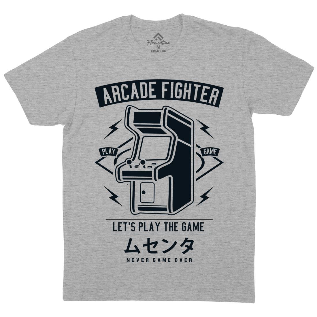 Arcade Fighter Mens Organic Crew Neck T-Shirt Geek A201