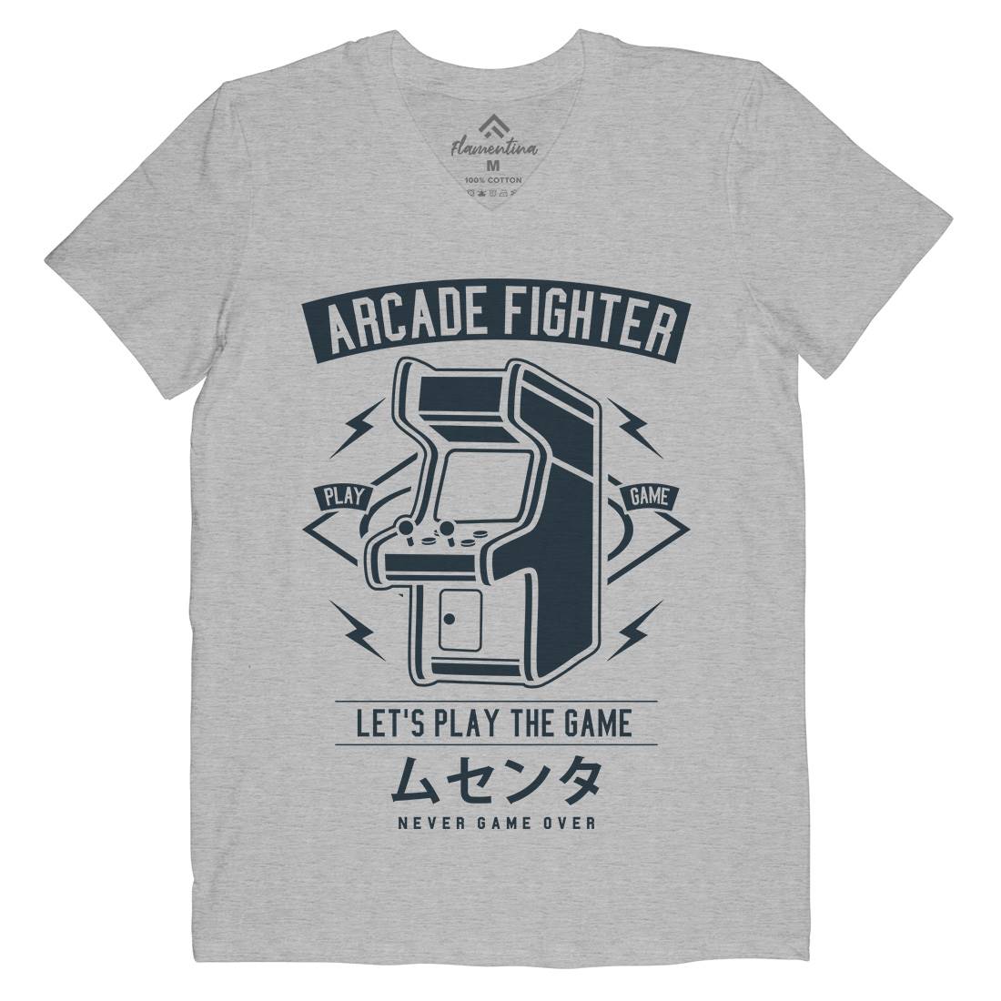 Arcade Fighter Mens Organic V-Neck T-Shirt Geek A201