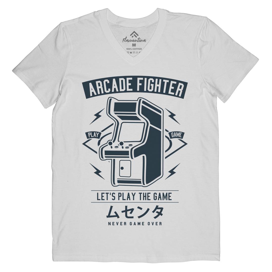 Arcade Fighter Mens Organic V-Neck T-Shirt Geek A201