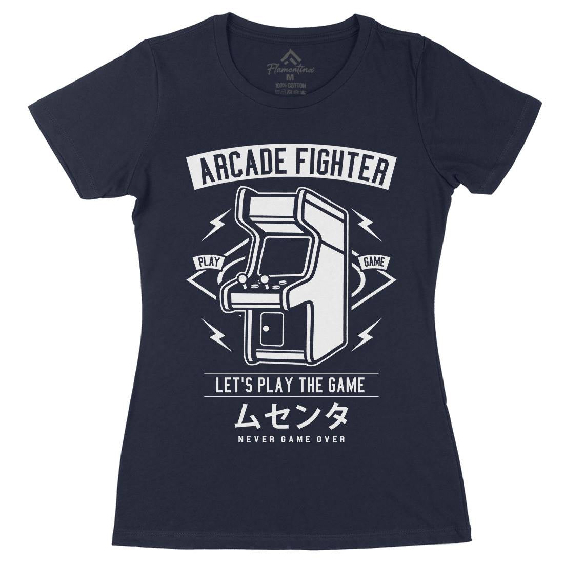 Arcade Fighter Womens Organic Crew Neck T-Shirt Geek A201