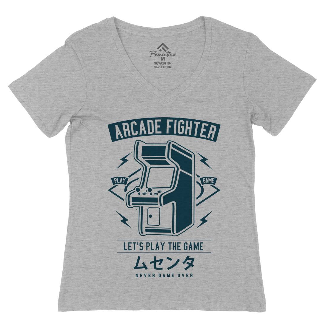 Arcade Fighter Womens Organic V-Neck T-Shirt Geek A201