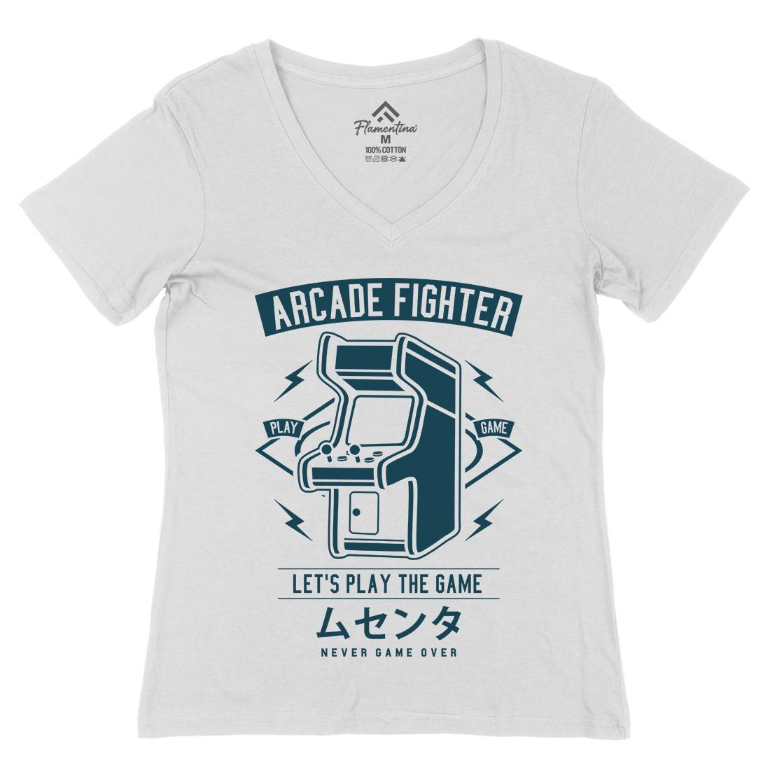 Arcade Fighter Womens Organic V-Neck T-Shirt Geek A201