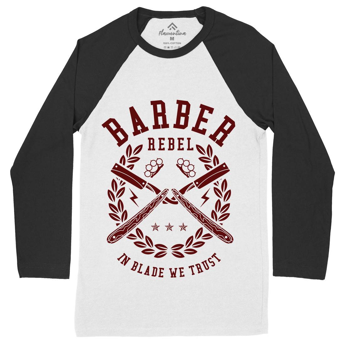 Rebel Mens Long Sleeve Baseball T-Shirt Barber A203