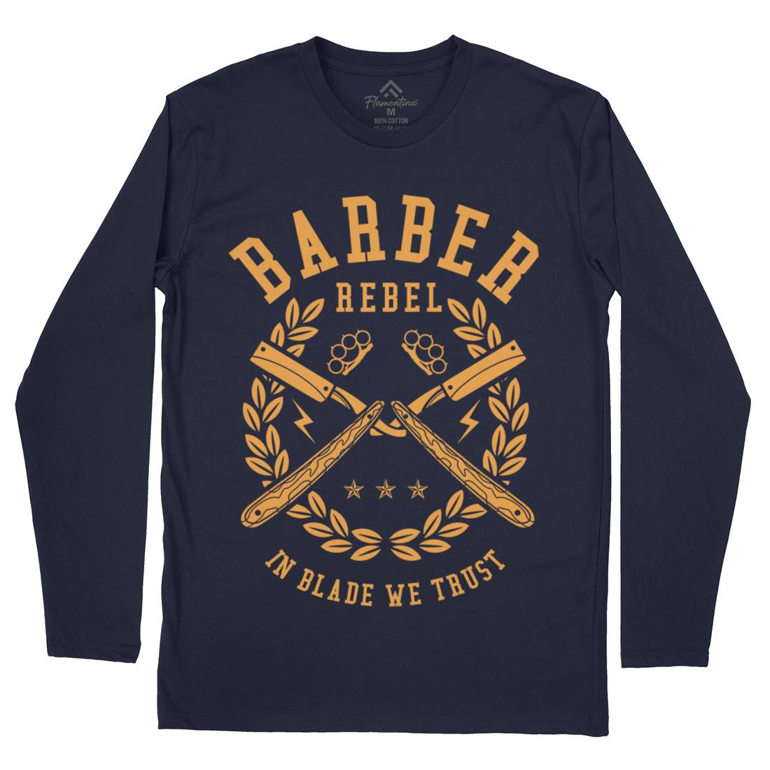 Rebel Mens Long Sleeve T-Shirt Barber A203