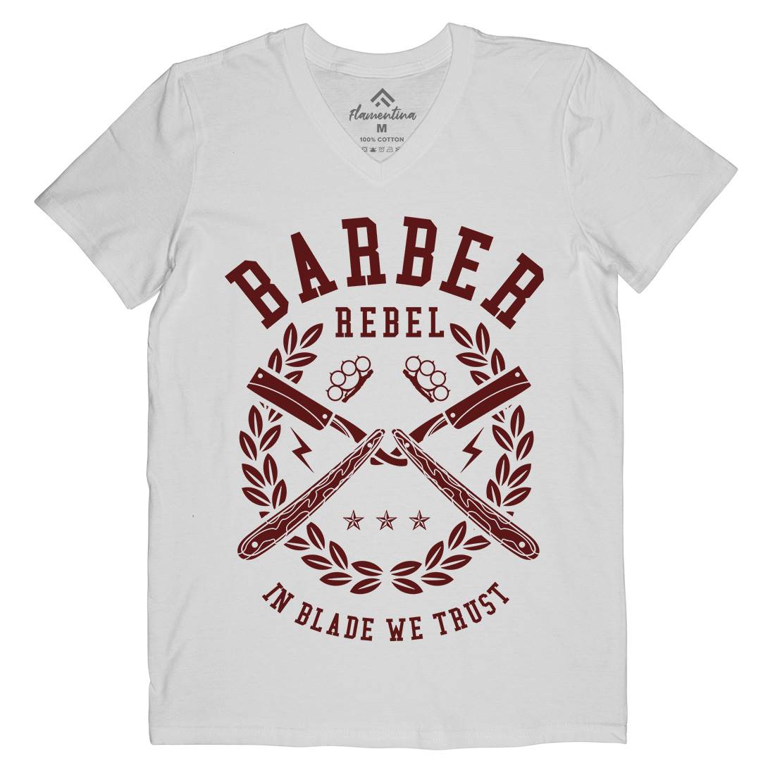 Rebel Mens V-Neck T-Shirt Barber A203