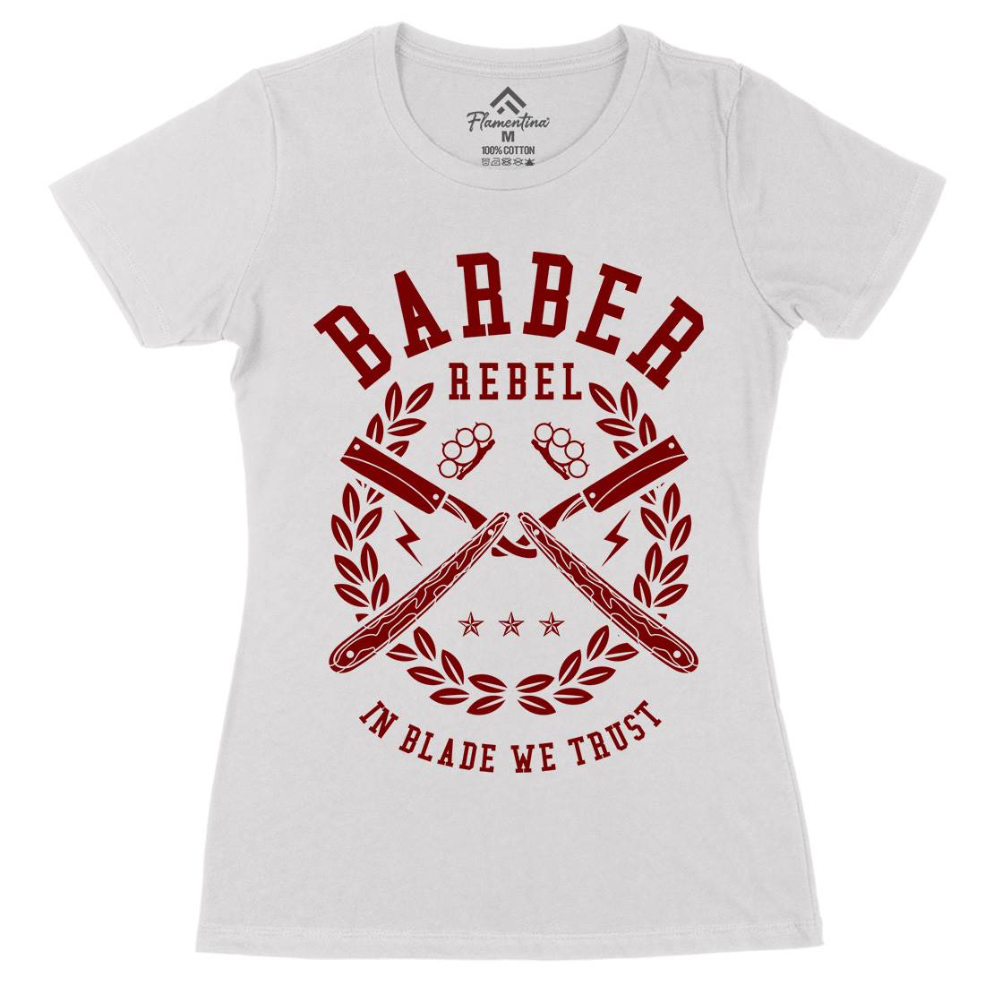 Rebel Womens Organic Crew Neck T-Shirt Barber A203