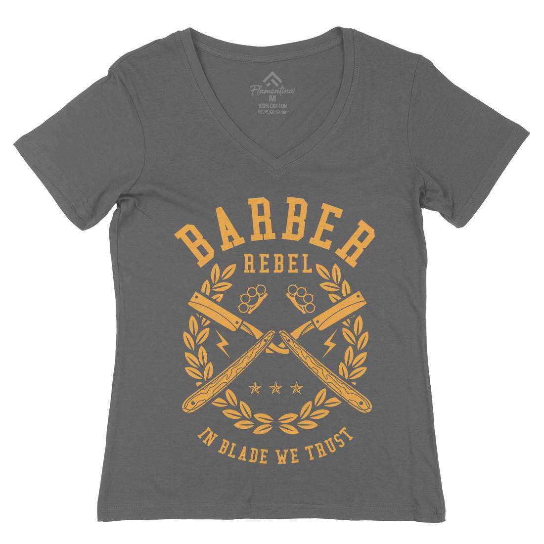 Rebel Womens Organic V-Neck T-Shirt Barber A203