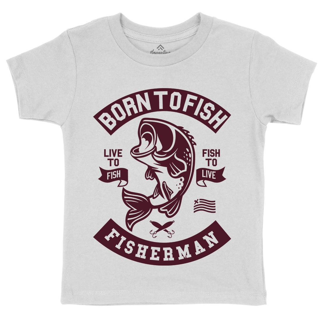 Born To Fish Kids Crew Neck T-Shirt Fishing A208 7/8 Years / Light Blue