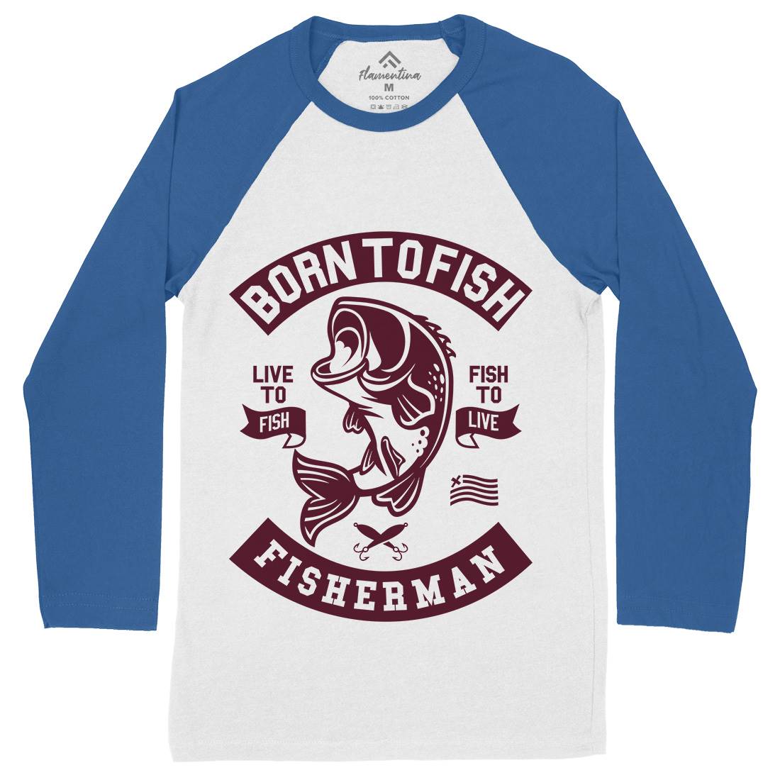 Born To Fish Mens Long Sleeve Baseball T-Shirt Fishing A208