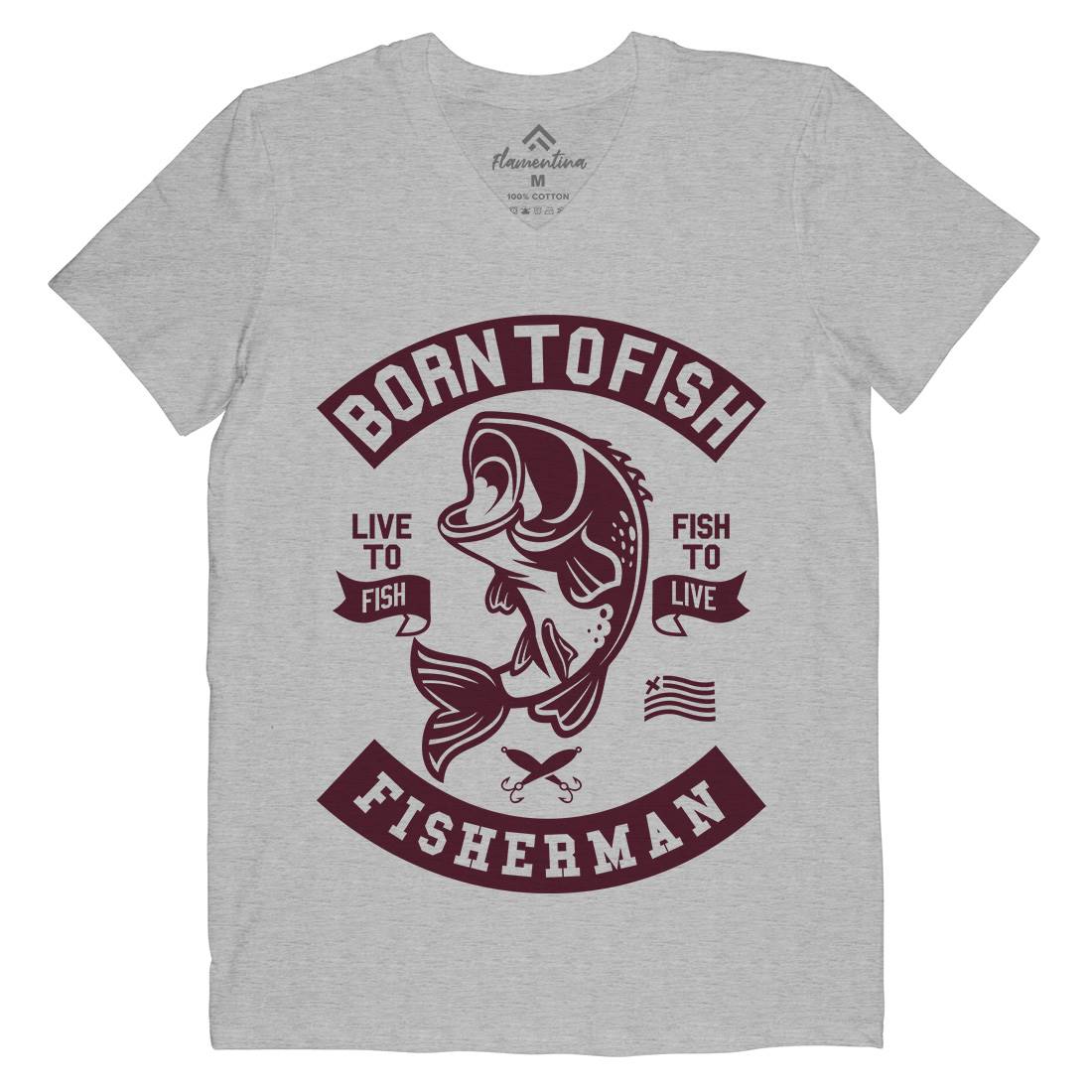 Born To Fish Mens Organic V-Neck T-Shirt Fishing A208