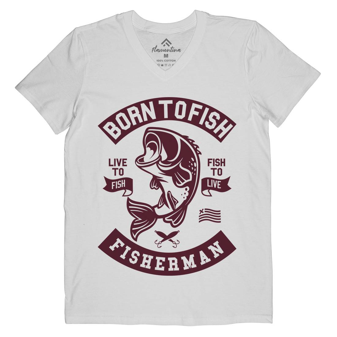 Born To Fish Mens Organic V-Neck T-Shirt Fishing A208