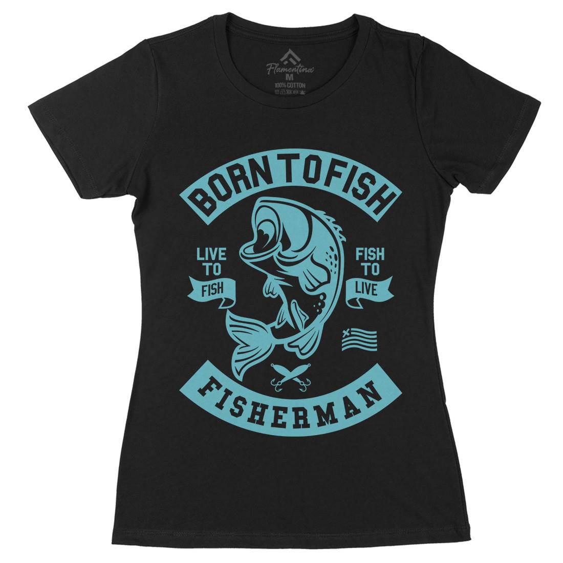 Born To Fish Womens Organic Crew Neck T-Shirt Fishing A208