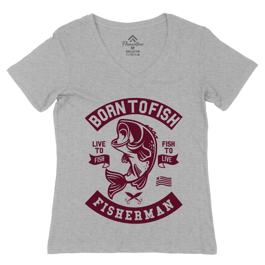 Born To Fish Womens Organic V-Neck T-Shirt Fishing A208