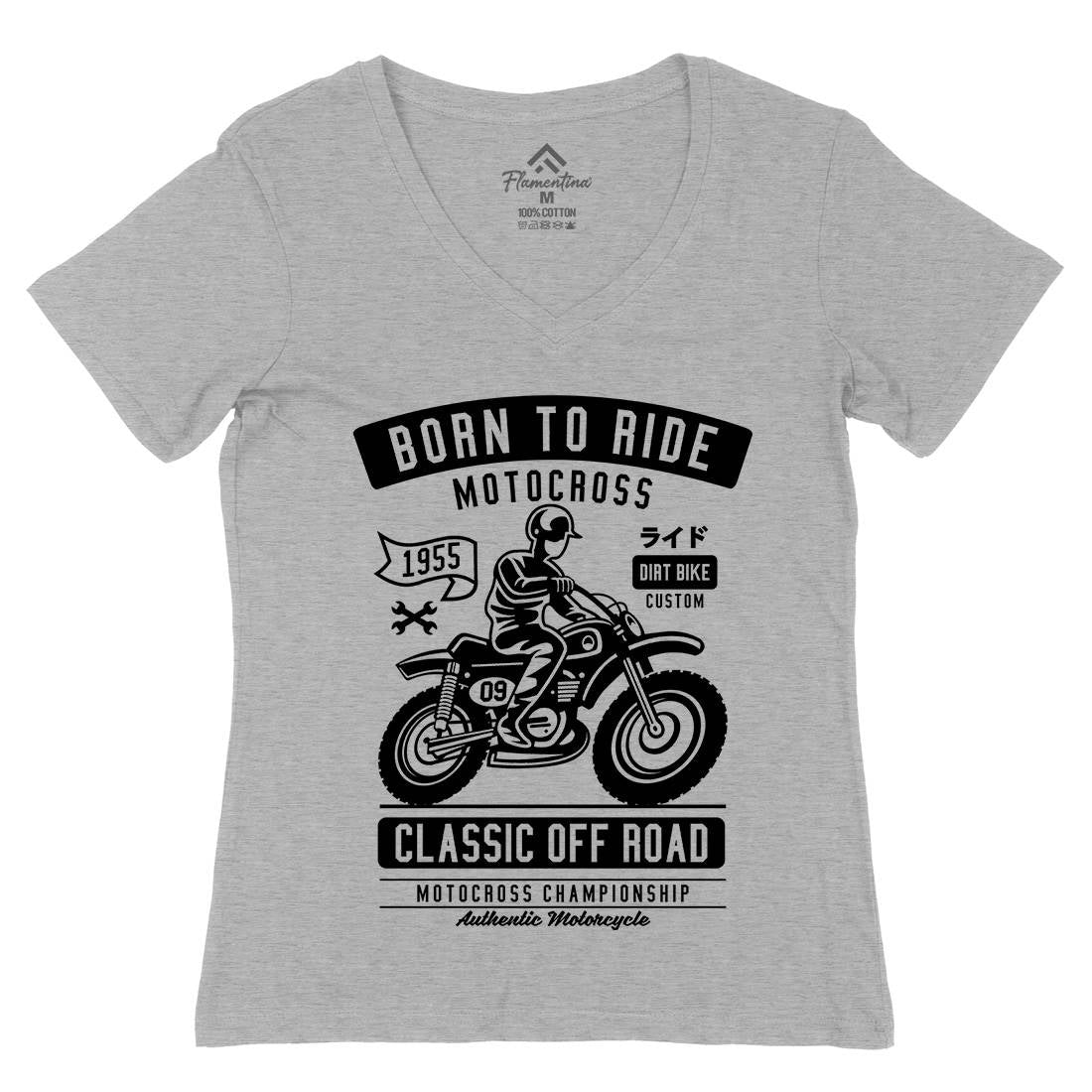 Born To Ride Womens Organic V-Neck T-Shirt Motorcycles A211