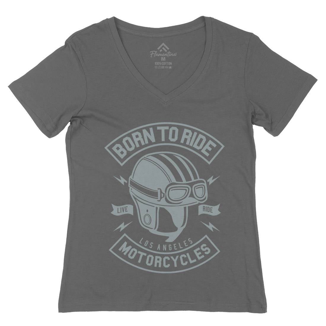 Born To Ride Womens Organic V-Neck T-Shirt Motorcycles A212