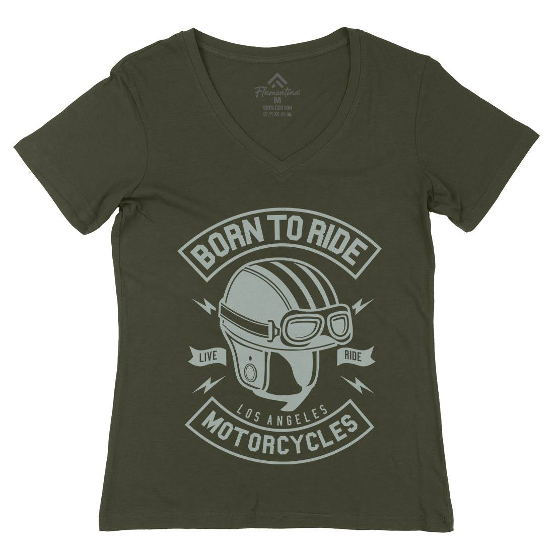 Born To Ride Womens Organic V-Neck T-Shirt Motorcycles A212