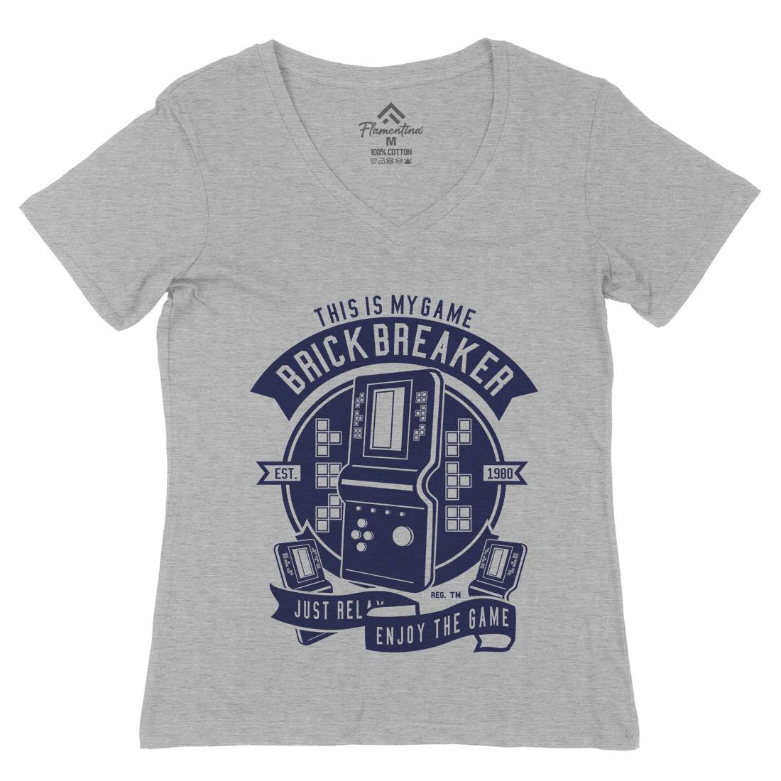 Brick Breaker Womens Organic V-Neck T-Shirt Geek A214