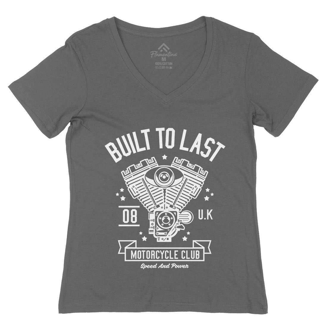 Built To Last Womens Organic V-Neck T-Shirt Motorcycles A215