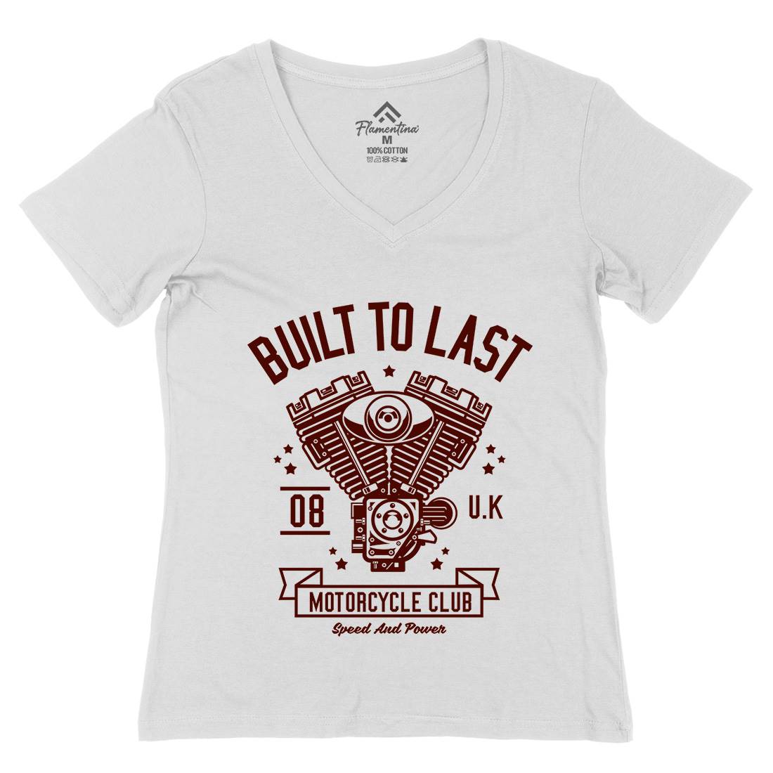 Built To Last Womens Organic V-Neck T-Shirt Motorcycles A215