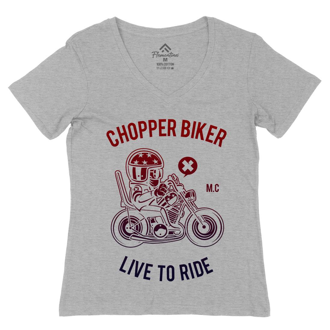 Chopper Biker Womens Organic V-Neck T-Shirt Motorcycles A217