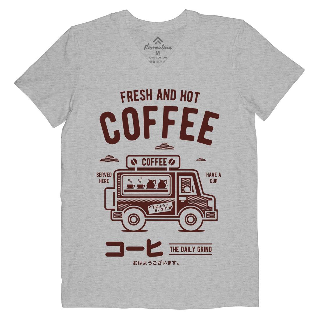 Coffee Van Mens Organic V-Neck T-Shirt Drinks A219