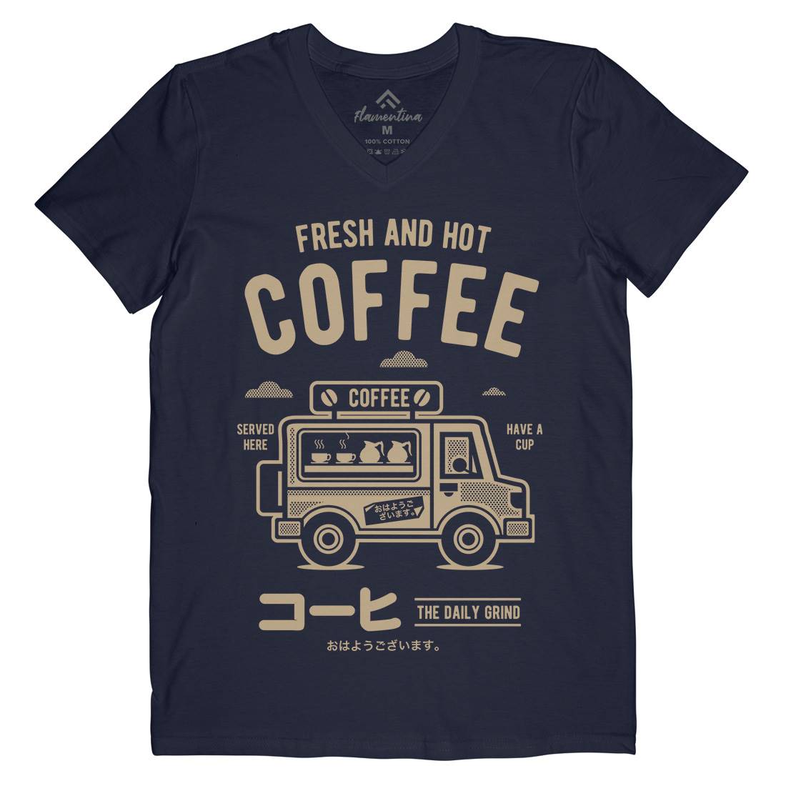 Coffee Van Mens Organic V-Neck T-Shirt Drinks A219
