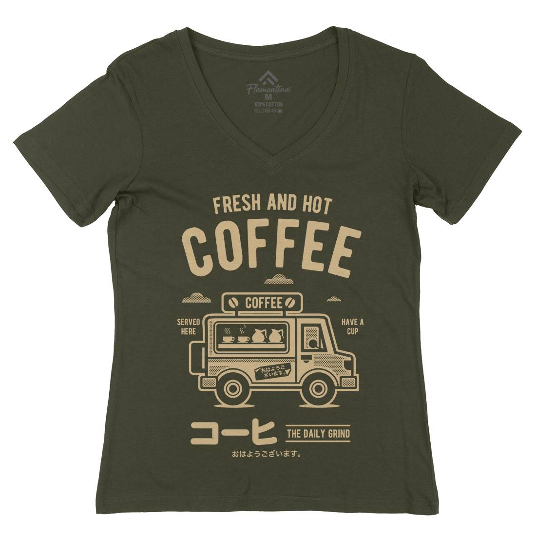 Coffee Van Womens Organic V-Neck T-Shirt Drinks A219