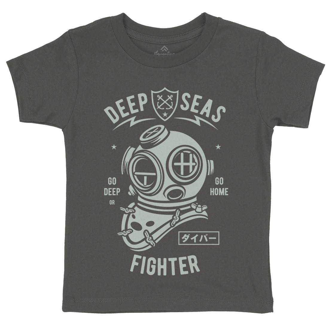 Deep Seas Fighter Kids Organic Crew Neck T-Shirt Navy A223