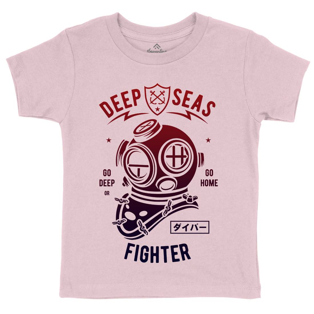 Deep Seas Fighter Kids Crew Neck T-Shirt Navy A223