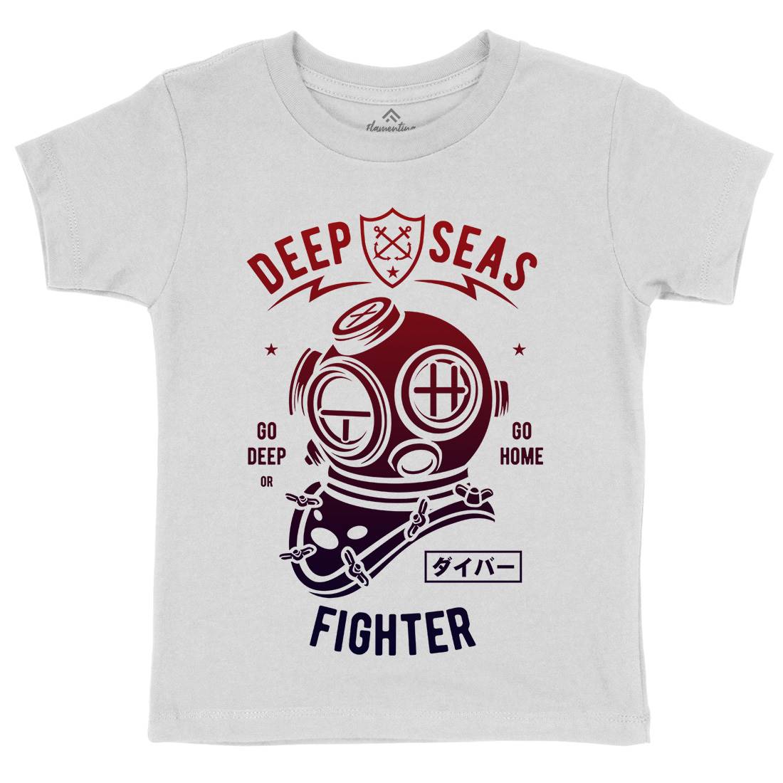 Deep Seas Fighter Kids Crew Neck T-Shirt Navy A223
