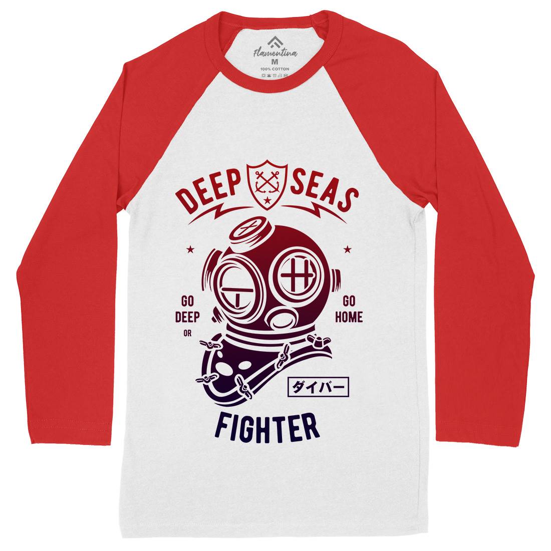 Deep Seas Fighter Mens Long Sleeve Baseball T-Shirt Navy A223