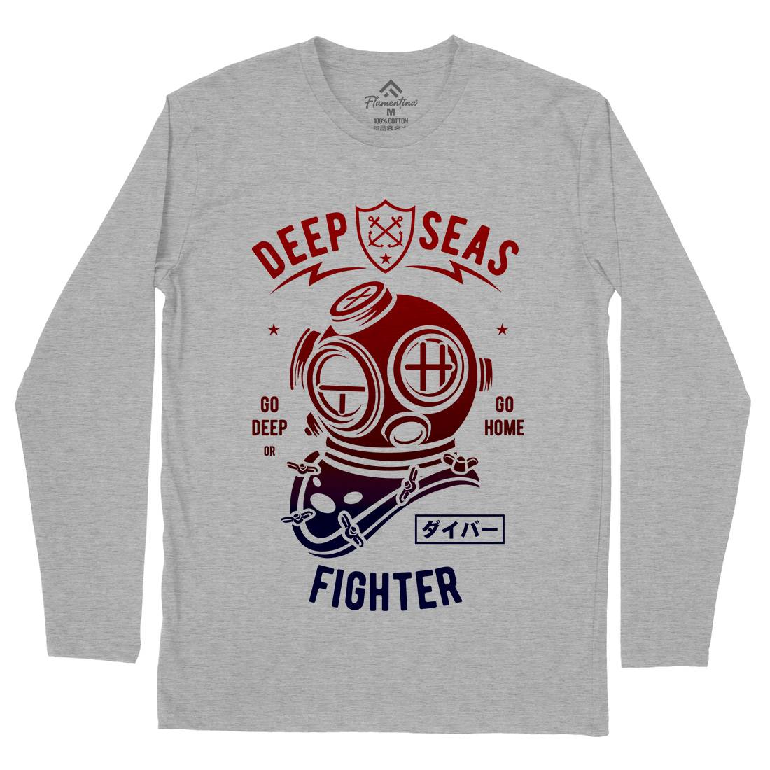 Deep Seas Fighter Mens Long Sleeve T-Shirt Navy A223
