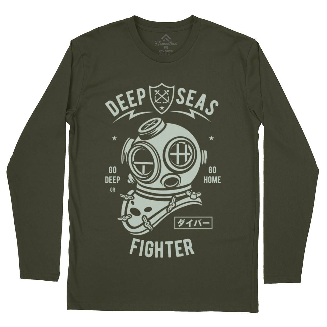 Deep Seas Fighter Mens Long Sleeve T-Shirt Navy A223