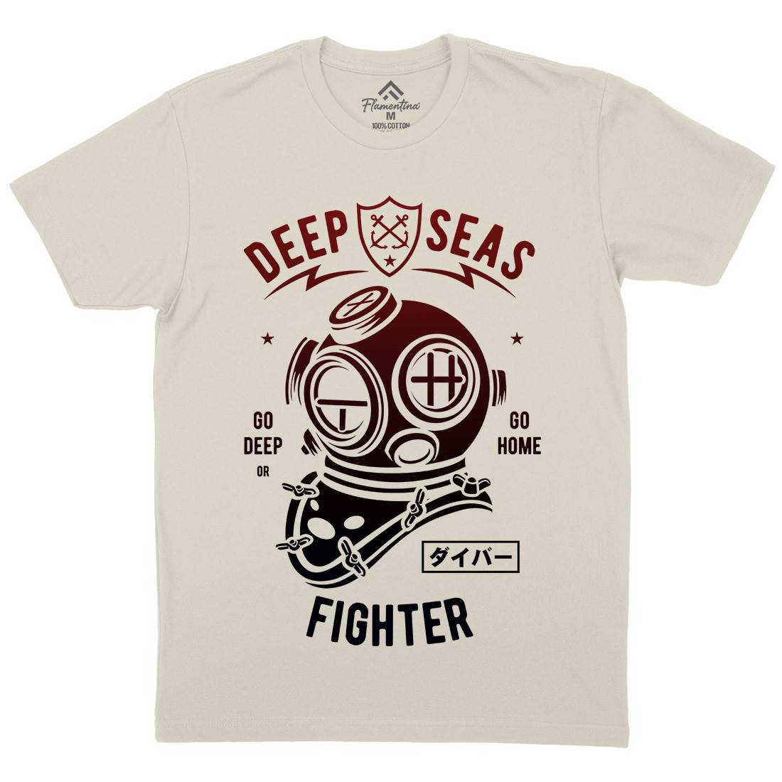 Deep Seas Fighter Mens Organic Crew Neck T-Shirt Navy A223